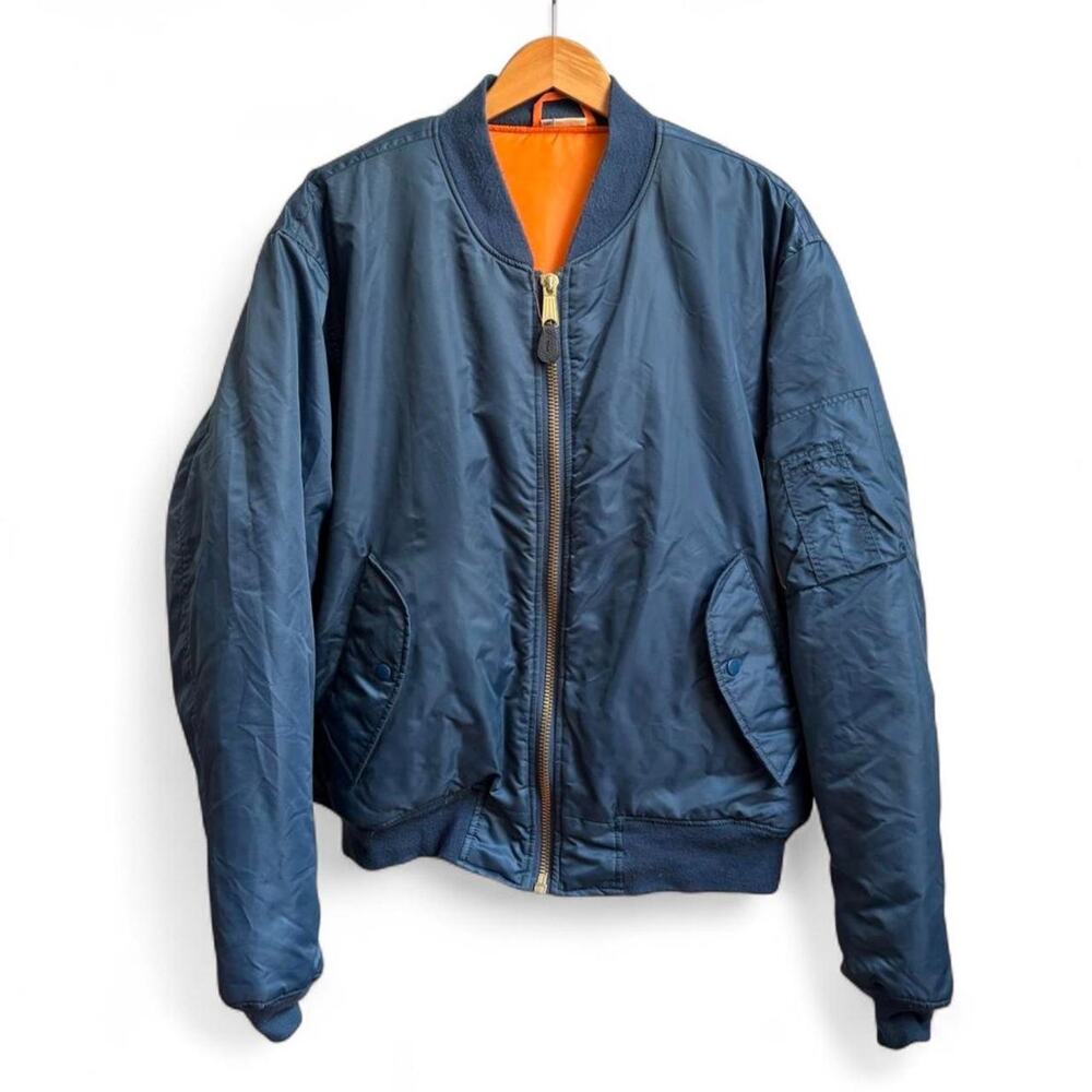 Vintage 80s Military Bomber MA-1 Jacket Punk Flying Nylon Mens XL Zip Streetwear